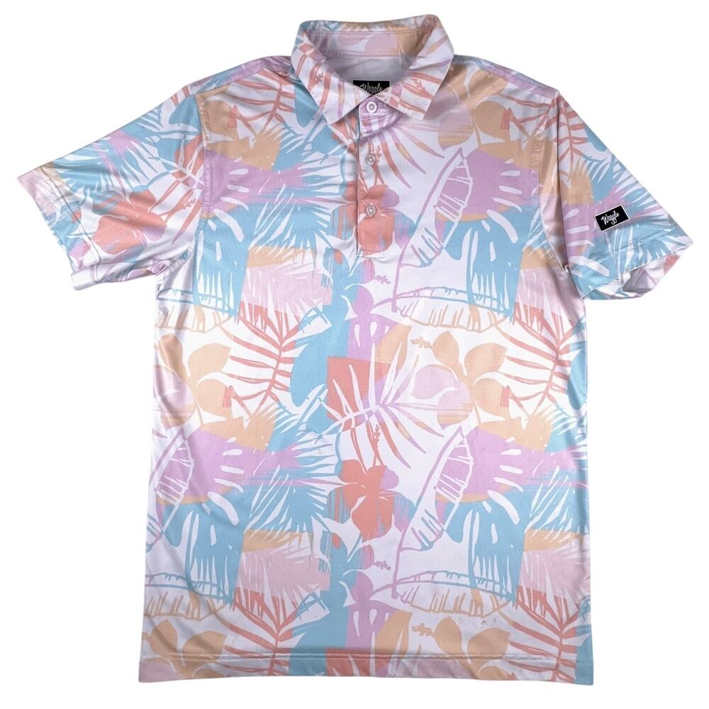 Waggle Golf Polo Shirt Mens Small Pastel Tropical Floral Palm Leaf Stretch